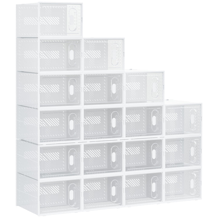 HOMCOM 18PCS Clear Shoe Box, Plastic Stackable Shoe Storage Box for UK/EU Size up to 12/46 with Magnetic Door for Women/Men, 28 x 36 x 21cm