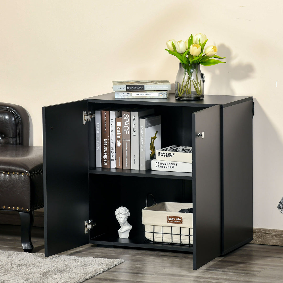 Storage Cabinet w/ Two Shelves Wooden Sideboard Freestanding Kitchen Cupboard Bookcase - Black