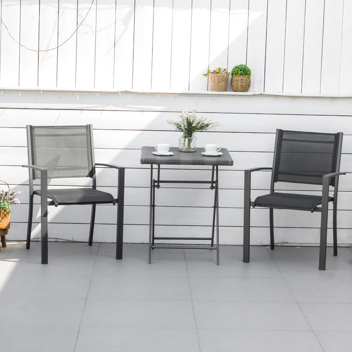 Garden Chairs Set Of 2 Outdoor Chairs with Steel Frame Texteline Seats for Camping Fishing Patio Balcony Dark Grey Black