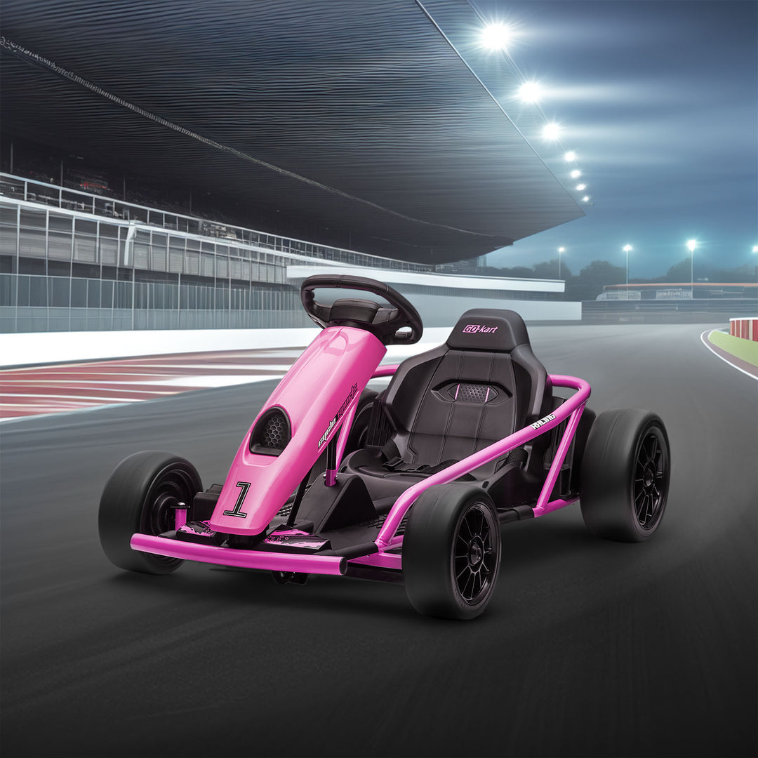 24V Electric Go Kart for Kids, Drift Ride-On Racing Go Kart with 2 Speeds, for Boys Girls Aged 8-12 Years Old, Pink