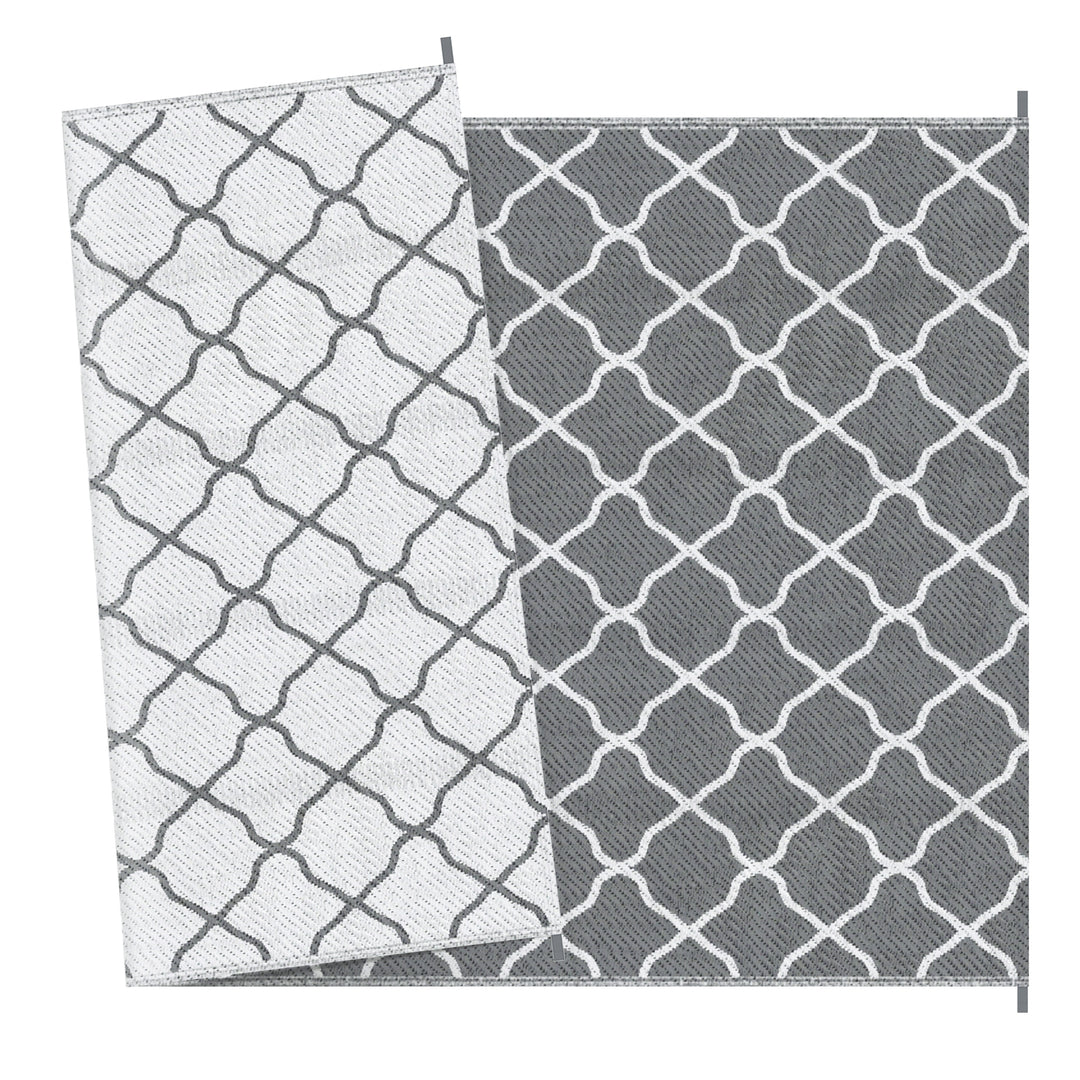 Reversible Outdoor Rug with Carry Bag, Camping Grey & White