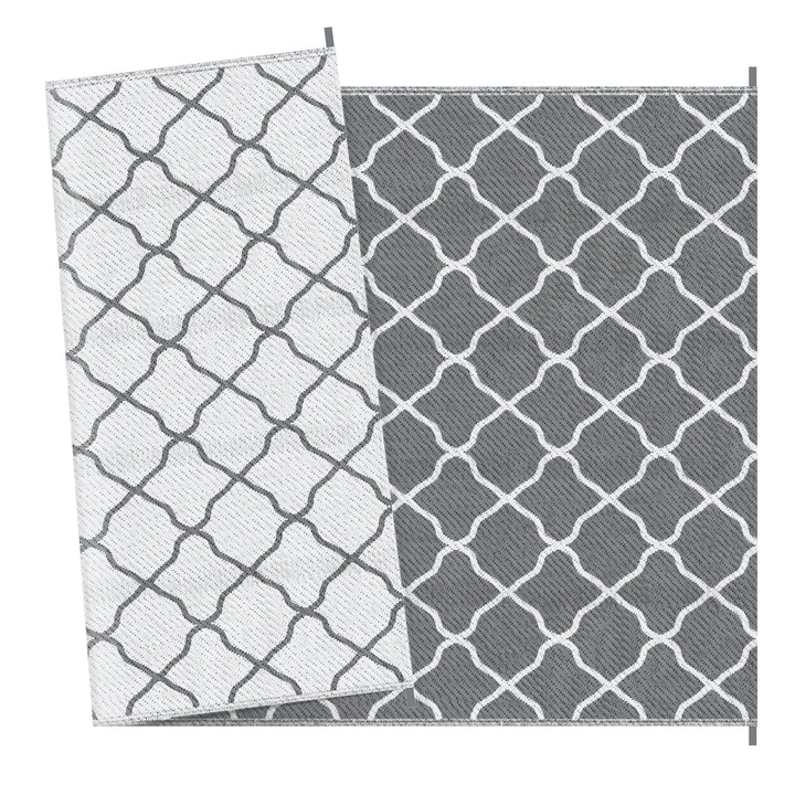 Reversible Outdoor Rug with Carry Bag, Camping Grey & White