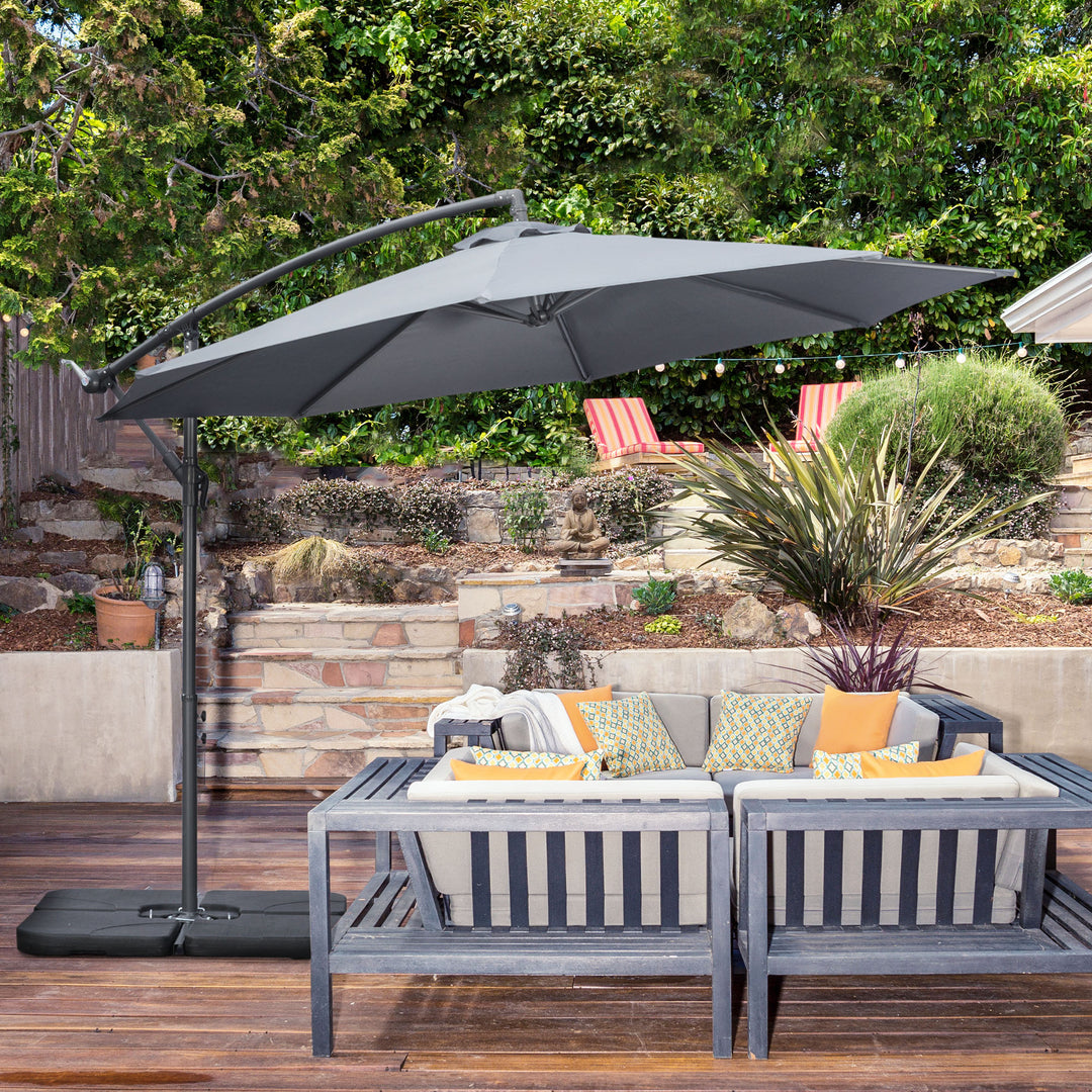 3(m) Garden Parasol Sun Shade Banana Umbrella Cantilever with Crank Handle, Cross Base Dark Grey