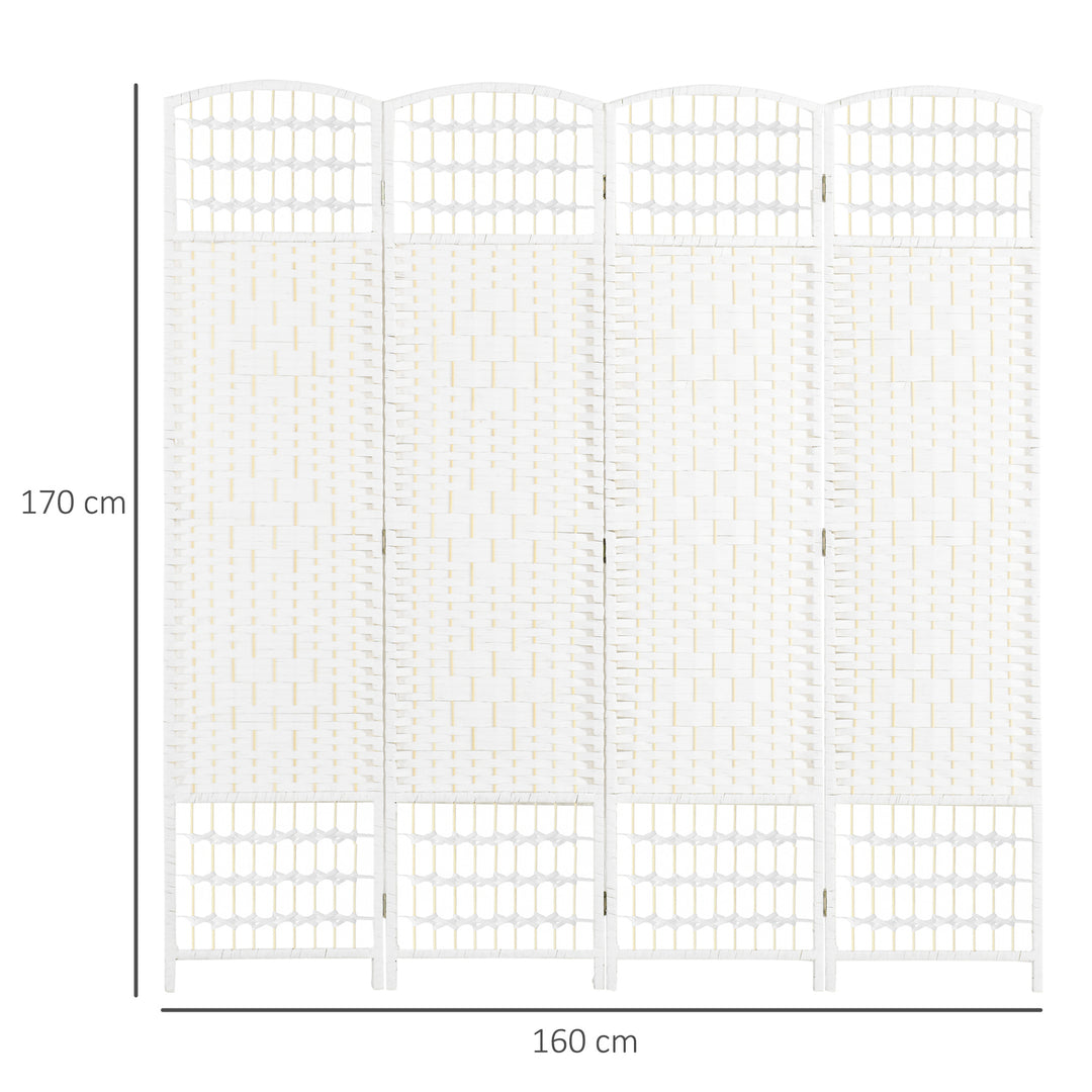 4 Panel Folding Room Divider, Privacy Screen, Freestanding Paravent Partition Separator for Living Room, Bedroom and Office, 160 x 170cm, White