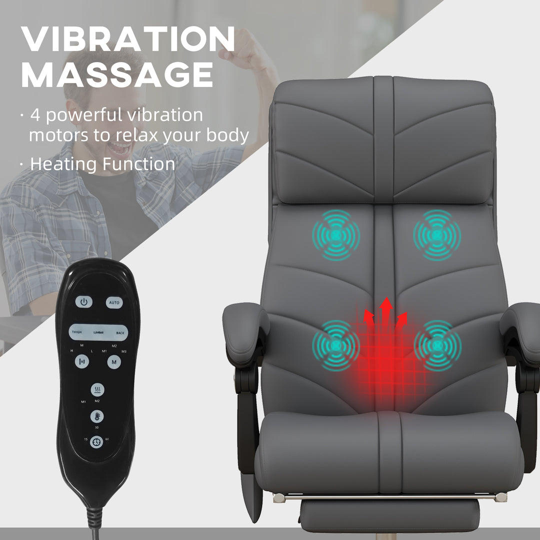 Vinsetto Vibration Massage Office Chair with Heat, PU Leather Computer Chair with Footrest, Armrest, Reclining Back, Grey