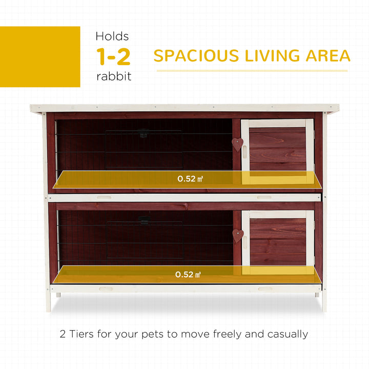 Pawhut Two Floors Wooden Rabbit Hutch Small Pet Animal Guinea Pig Ferret Bunny House Cage for Indoor and Outdoor 136.4x50x93cm