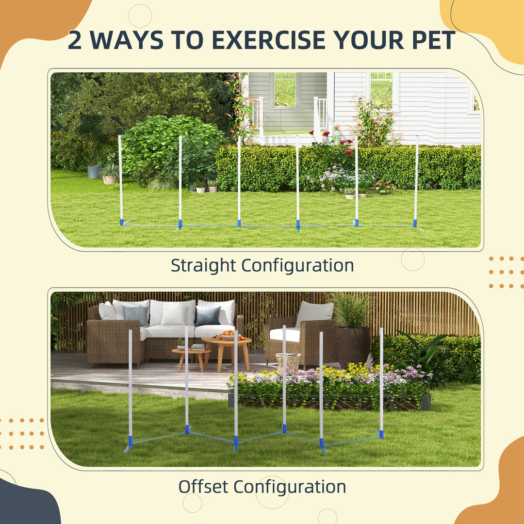 PawHut Adjustable Dog Agility Training Fun Obstacle Course Set with Weaves Poles and Storage Bag for Backyard or Park