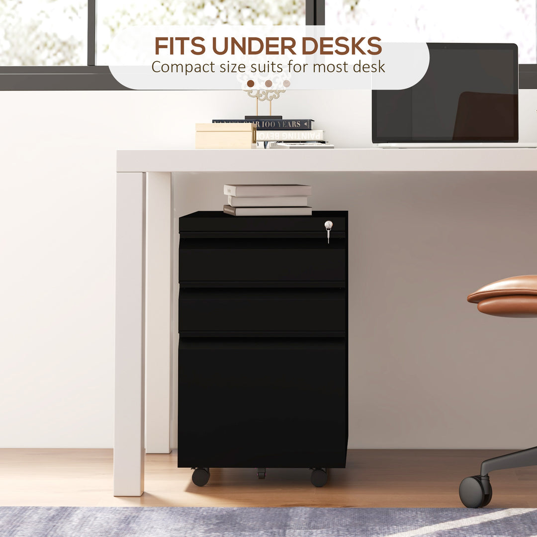 Filing Cabinet on Wheels w/ Pencil Tray- Black