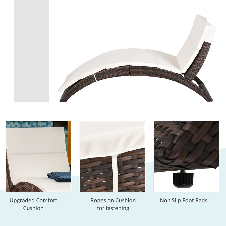 Outsunny Garden Patio Rattan Wicker Folding Sun Lounger Recliner Bed Chair with Cushion for Outdoor, Mixed Brown, White