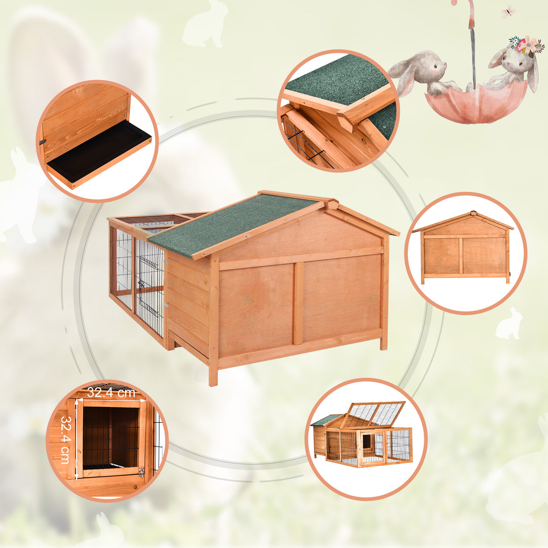 Wooden Guinea Pigs Hutches Detachable Rabbit Cage Pet House with Openable Run &amp; Roof Slide-out Tray