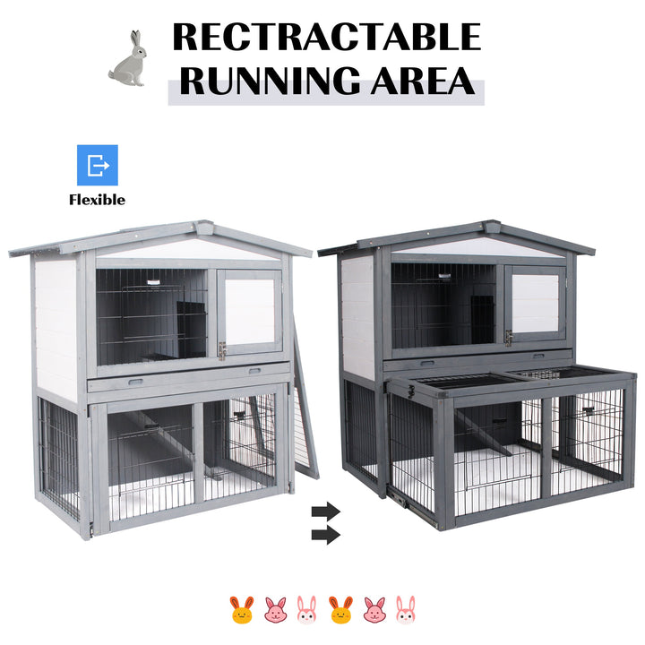 Rabbits 2-Tier Fur Wood Outdoor Hutch Grey
