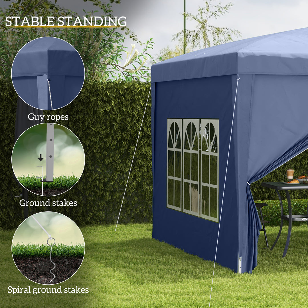 Outsunny 3 x 3 Meters Pop Up Water Resistant Gazebo Wedding Camping Party Tent Canopy Marquee with Carry Bag, Blue