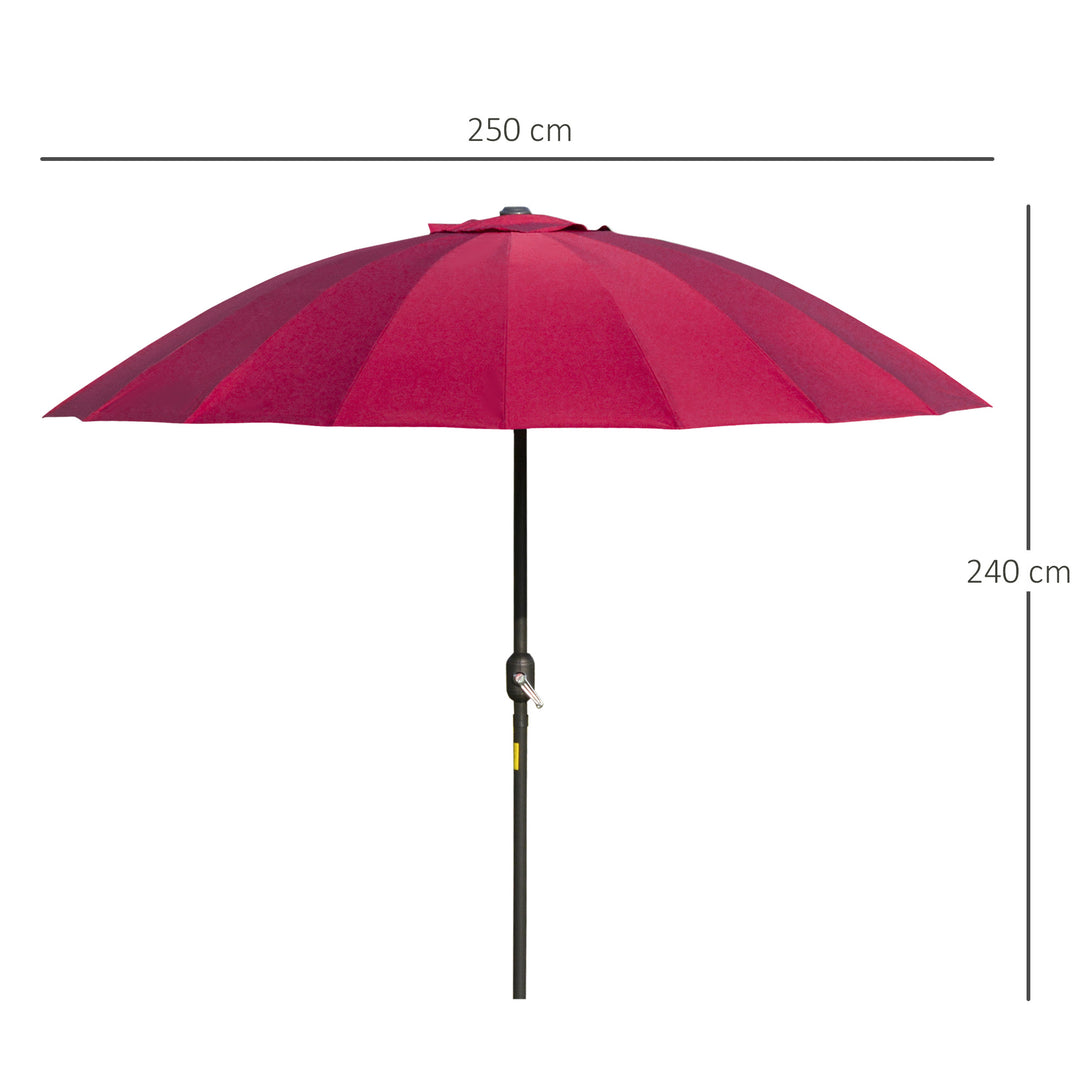 Outsunny Ф255cm Patio Parasol Umbrella Outdoor Market Table Parasol with Push Button Tilt Crank and Sturdy Ribs for Garden Lawn Backyard Pool Wine Red