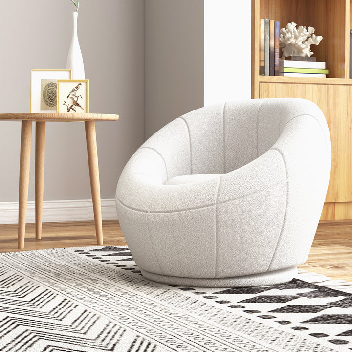 Modern Accent Chair, Swivel Upholstered Armchair for Living Room, Bedroom, Home Office, White