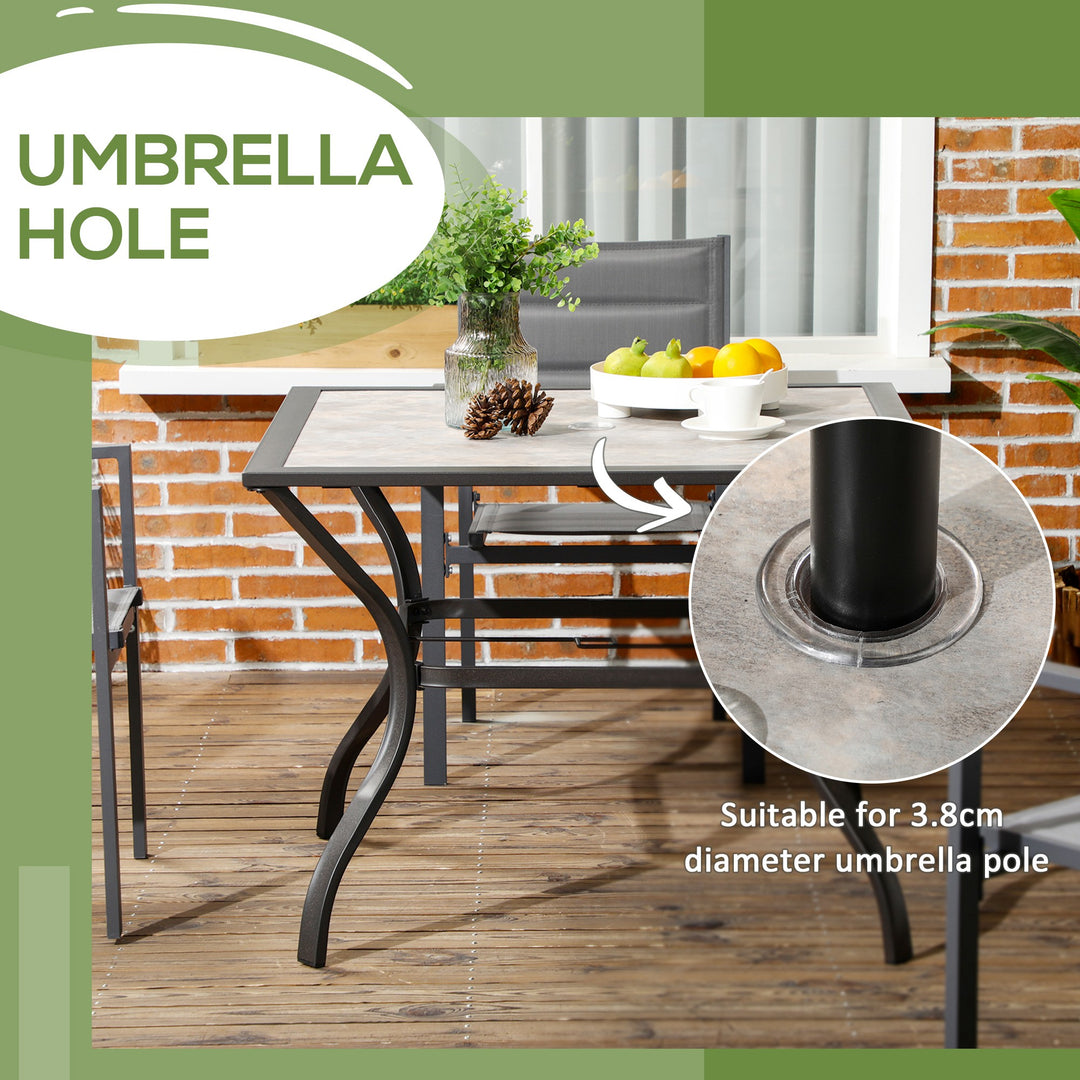 Garden Table with Parasol Hole, Outdoor Dining Garden Table for 4, Square Patio Table with PC Board Tabletop for Patio, Backyard, Grey