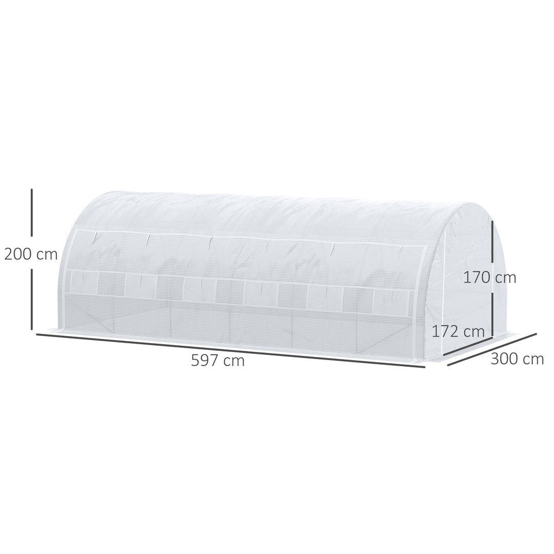 Outsunny 6 x 3 x 2 m Polytunnel Greenhouse, Walk in Pollytunnel Tent with Steel Frame, Reinforced Cover, Zippered Door and 8 Windows for Garden White