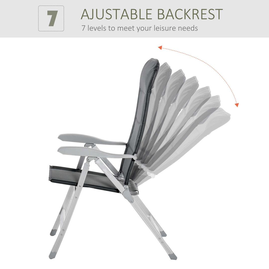 2 Pcs Patio Folding Dining Chair w/ Adjustable Back &amp; Armrest Portable for Camping Garden Pool Beach Deck Grey