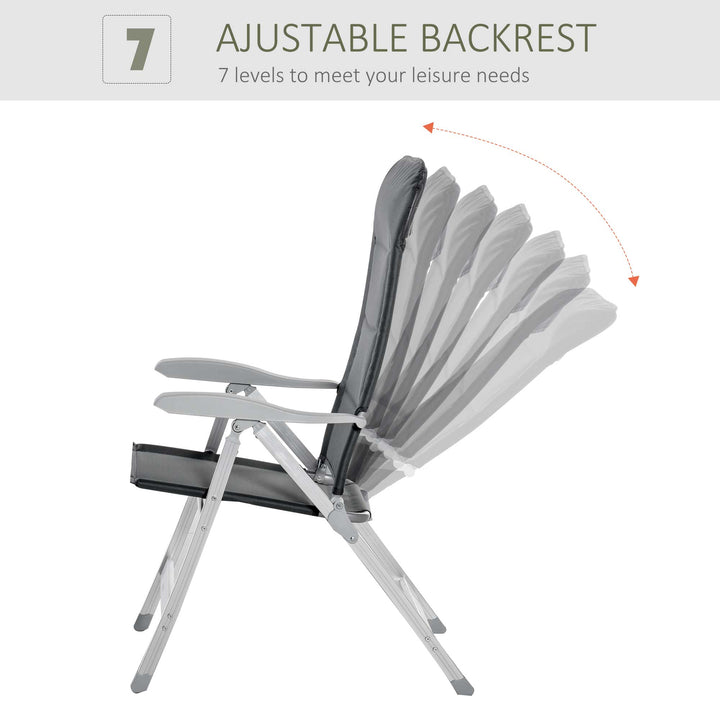 2 Pcs Patio Folding Dining Chair w/ Adjustable Back &amp; Armrest Portable for Camping Garden Pool Beach Deck Grey