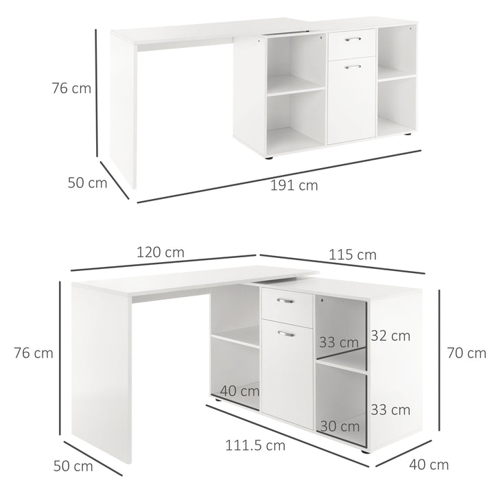 Modern L-Shaped Computer Desk, Laptop PC Corner Table, Home Office Workstation with Spacious Storage, White