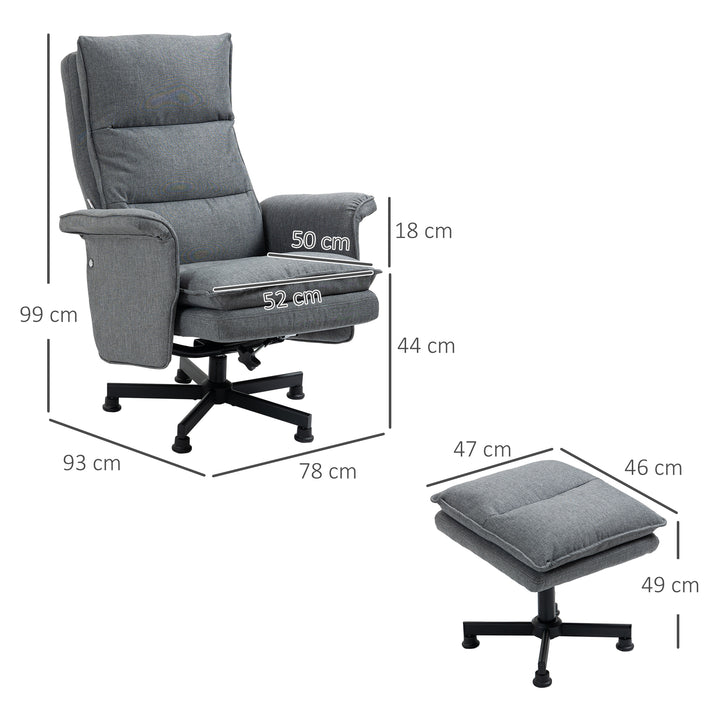 HOMCOM Swivel Recliner Chair and Footstool, Upholstered Massage Recliner Armchair with Remote Control, Timer and Steel Base, Grey