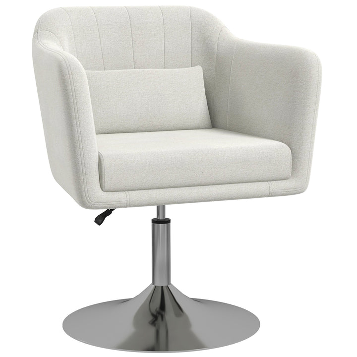 Modern Accent Chair with Swivel Base, Height Adjustable Arm Chair with Pillow for Living Room, Bedroom, Cream White