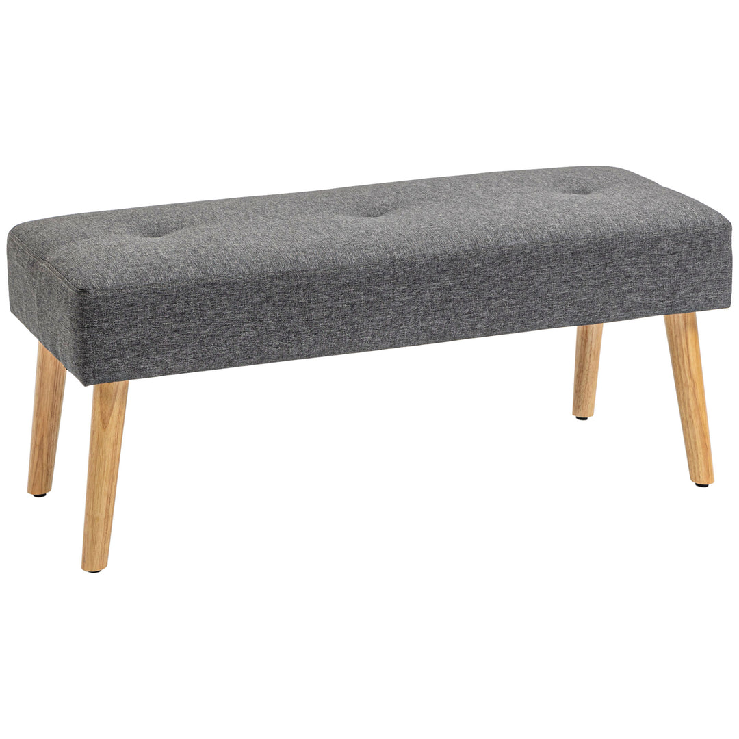 Multifunctional Bed End Bench Tufted Ottoman Footstool Linen Fabric, Grey