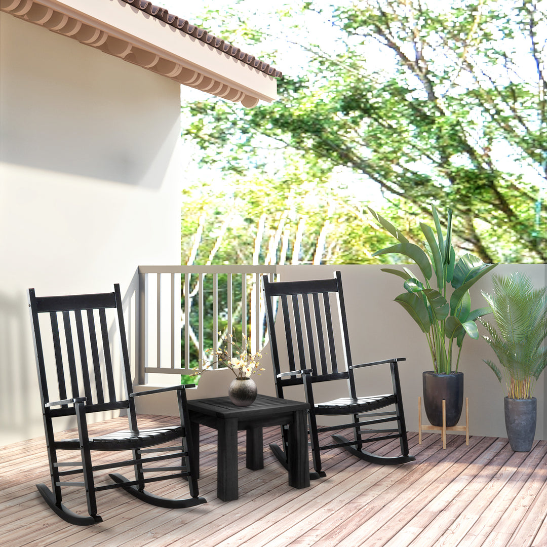 Rocking Chair Armchair Wooden Patio Rocker Balcony Deck Outdoor Porch Garden Seat Black