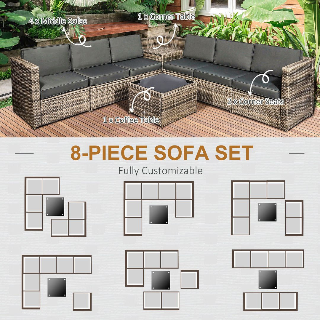 6-Seater Outdoor Rattan Wicker Sofa Set with Hidden Storage Side Table and Cushions, Mixed Brown