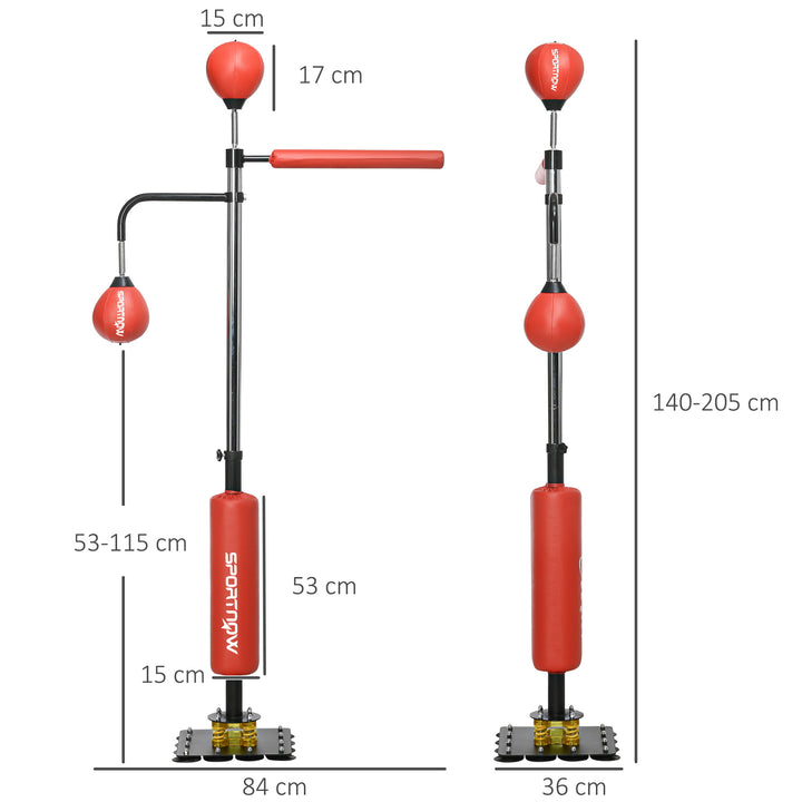 140-205cm Inflatable Punch Bag with Reaction Bar Challenge, Freestanding Punching Bag Training Equipment with Suction Cups, Speed Punching Bag, MMA Equipment, Red