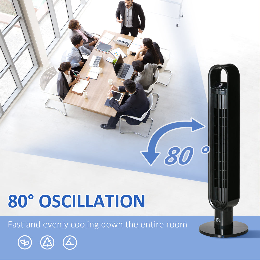 HOMCOM 39" Tower Fan Cooling for Bedroom with Oscillating, 3 Speed, 12h Timer, LED Sensor Panel, Remote Controller, Black