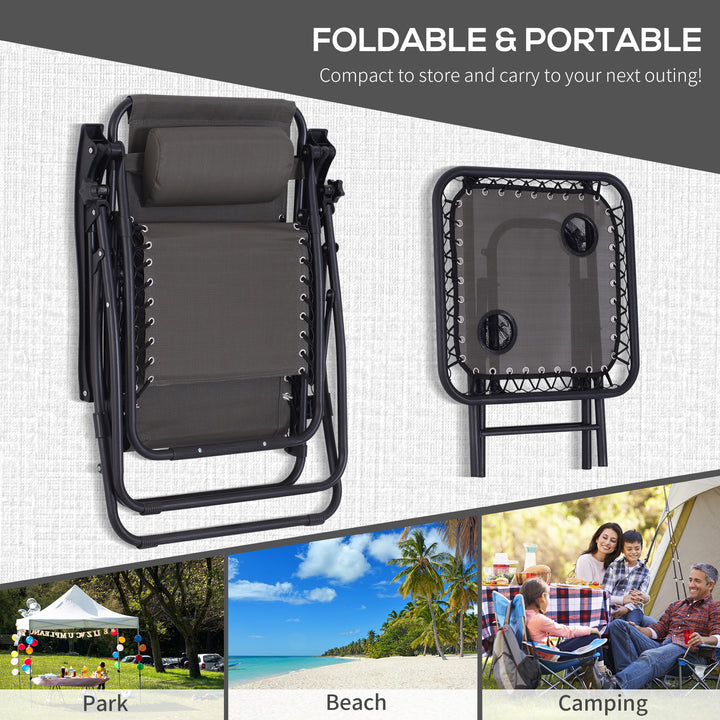 3pcs Folding Zero Gravity Chairs Sun Lounger Table Set w/ Cup Holders Reclining Garden Yard Pool, Dark Grey