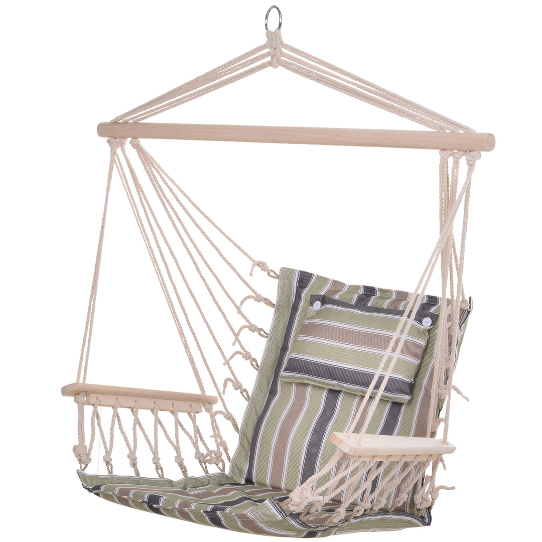 Garden Outdoor Hanging Hammock Chair Thick Rope Frame Wooden Arms Safe Wide Seat Garden Outdoor Spot Stylish Multicoloured stripes