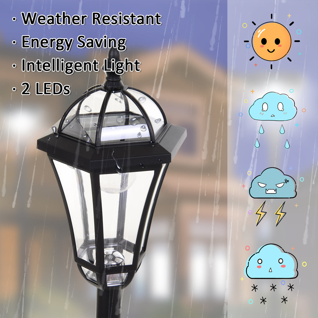 2 PCS LED Garden Lights Lamp Post Solar Powered Lantern Patio Pathway Walkway Outdoor Water-Resist Auto Switch 6-8 Hours Black