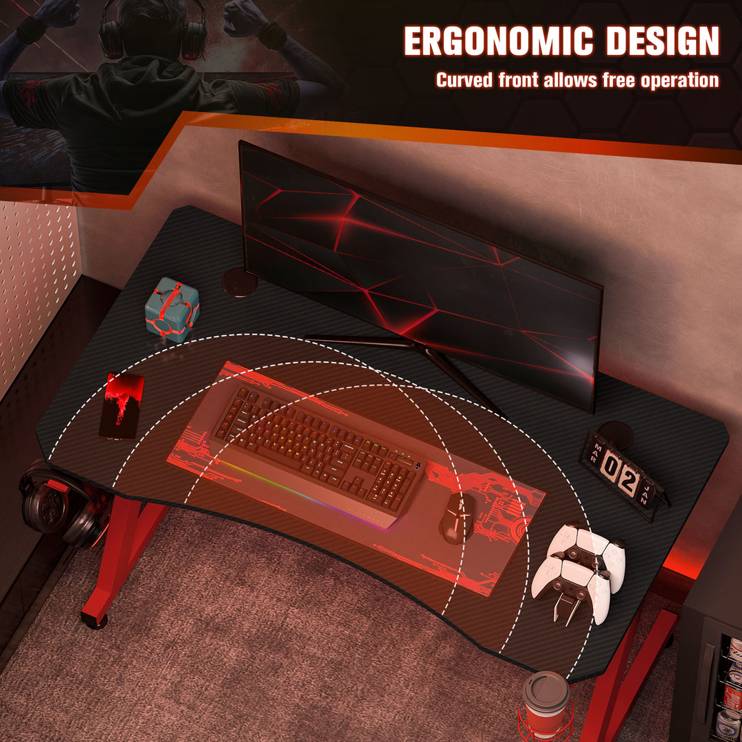 Gaming Desk Steel Frame w/ Cup Headphone Holder Adjustable Feet Cable Organiser Home Office Computer Table Red