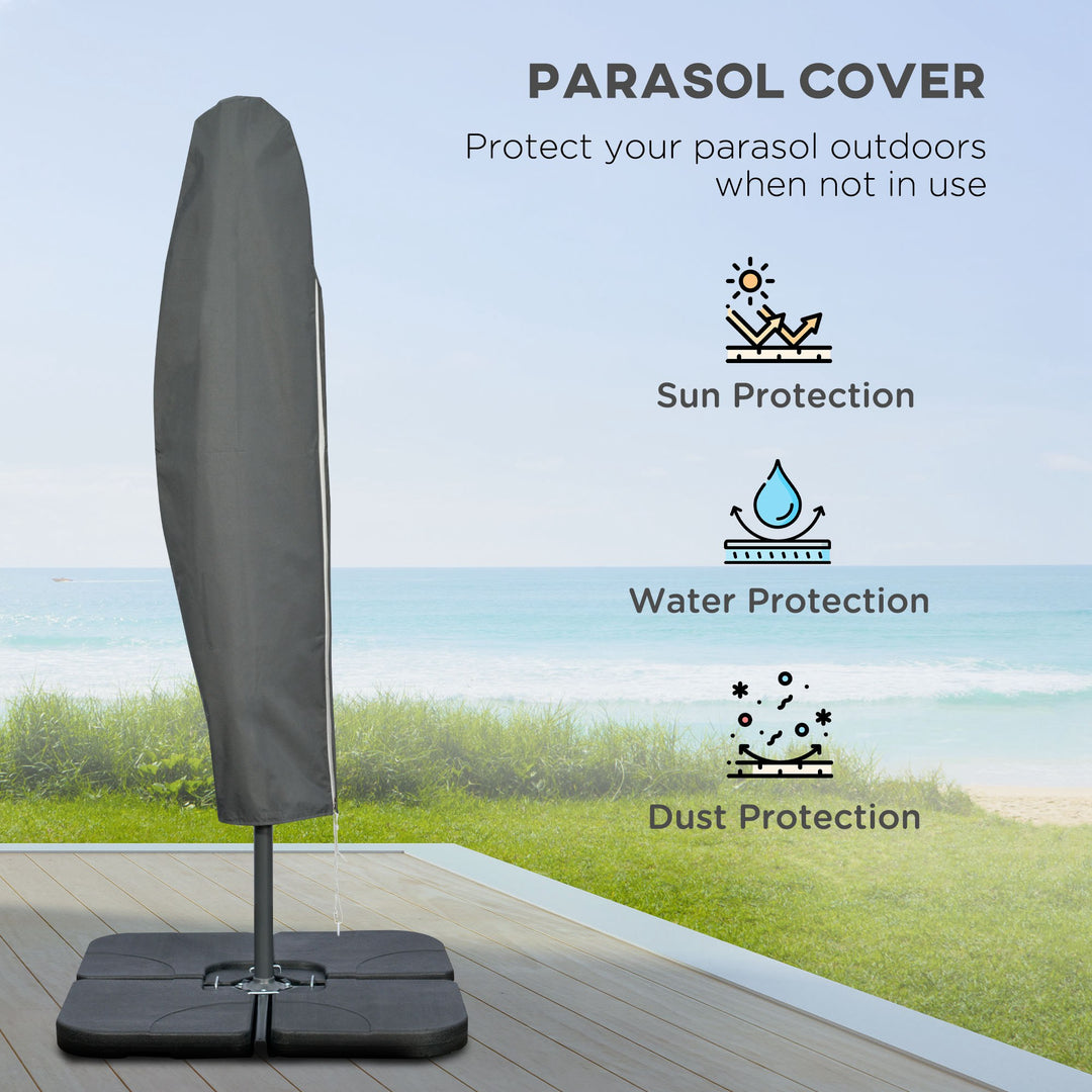 3(m) Garden Banana Parasol Cantilever Umbrella with Crank Handle, Cross Base, Weights and Cover for Outdoor, Hanging Sun Shade, Coffee