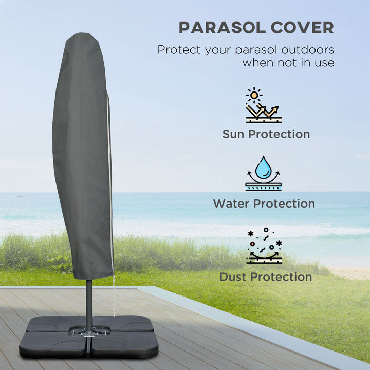 3(m) Garden Banana Parasol Cantilever Umbrella with Crank Handle, Cross Base, Weights and Cover for Outdoor, Hanging Sun Shade, Coffee