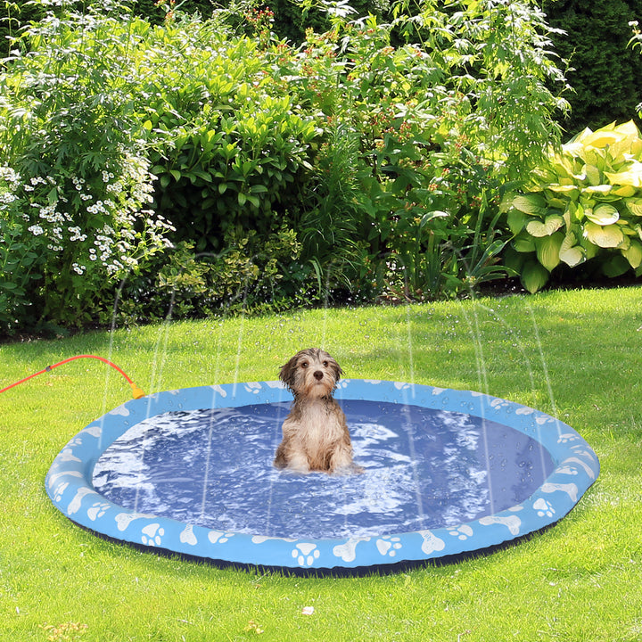 170cm Splash Pad Sprinkler for Pets Dog Bath Pool Water Game Mat Toy Non-slip Outdoor Backyard, Blue