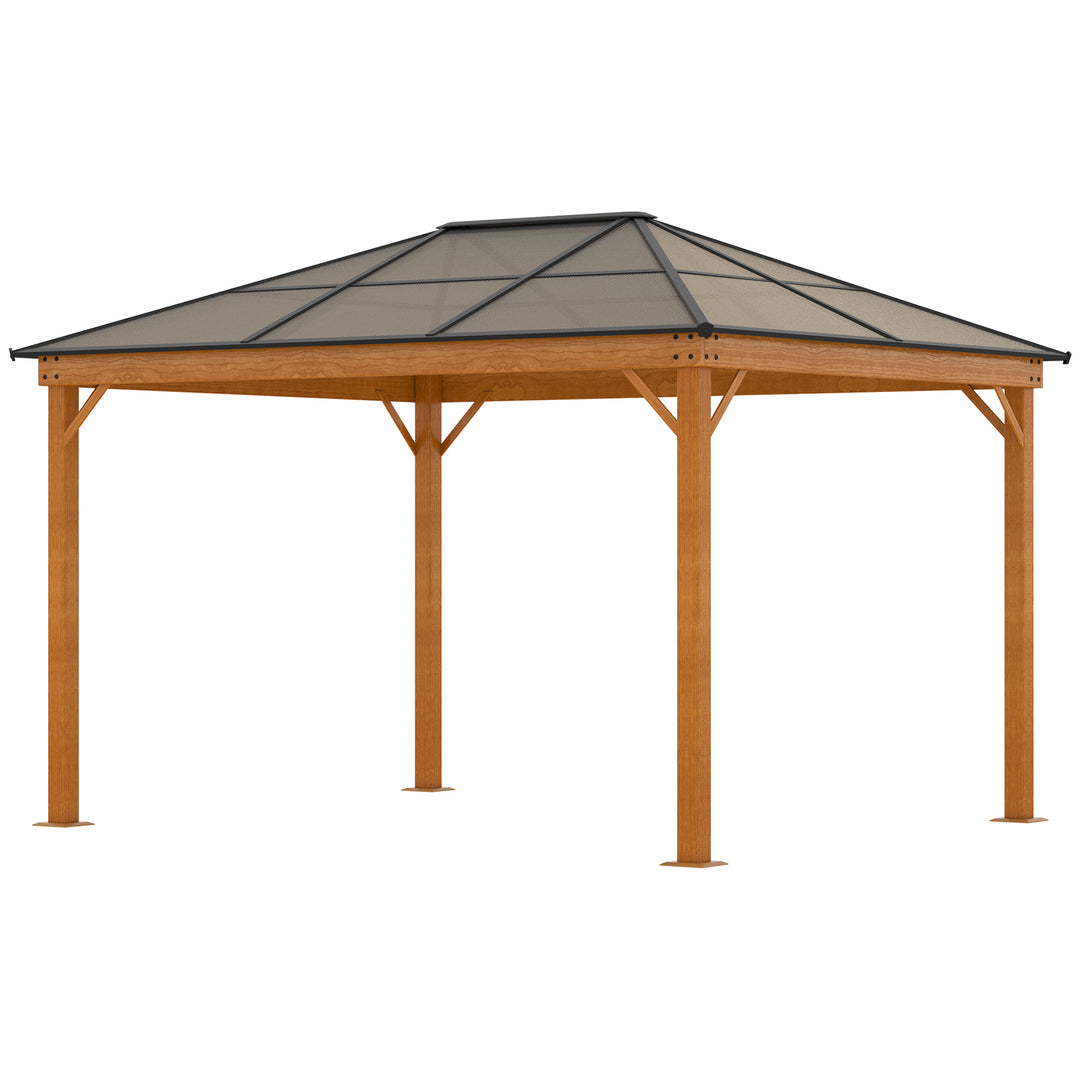 3 x 3.6 m Hardtop Gazebo Canopy with Polycarbonate Roof, Aluminium and Steel Frame, Nettings and Sidewalls for Garden, Patio, Khaki