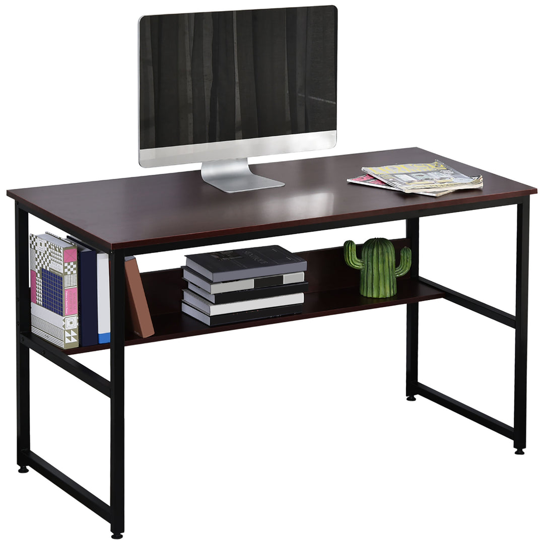 Computer Desk w/Storage Shelf Adjustable Feet Metal Frame Home Office Laptop Study Writing Workstation Table Brown