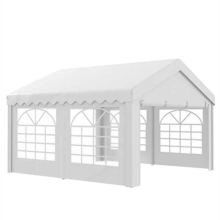 Outsunny 4m x 4 m Party Tents Portable Carport Shelter with Removable Sidewalls & Double Doors, Heavy Duty Party Tent Car Canopy