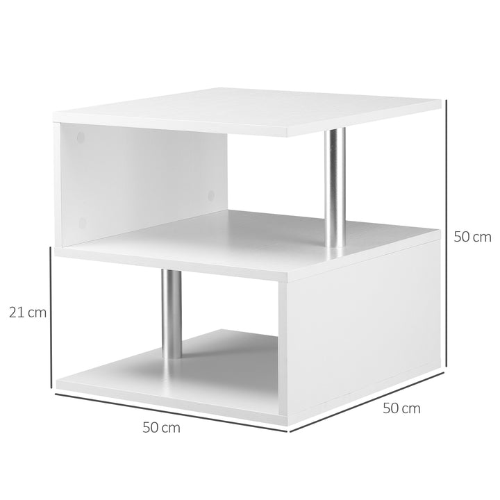 End Table S shape 2 Tier Storage Shelves Organizer Versatile Home office furniture (White)