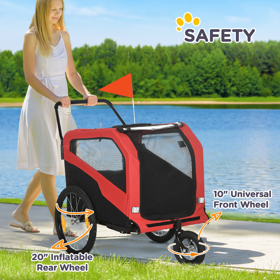 2 in 1 Dog Bike Trailer Pet Stroller for Large Dogs with Hitch, Quick-release 20" Wheels, Pet Bicycle Cart Trolley Carrier for Travel, Red