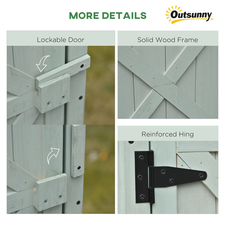 Wooden Garden Cabinet 3-Tier Storage Shed 2 Shelves Lockable Organizer with Hooks Foot Pad 74 x 55 x 155cm Green