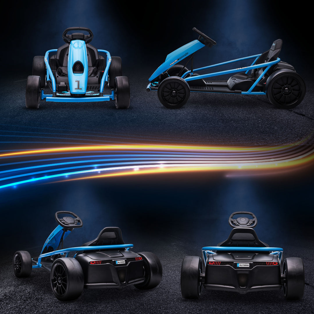 24V Electric Go Kart for Kids, Drift Ride-On Racing Go Kart with 2 Speeds, for Boys Girls Aged 8-12 Years Old, Blue