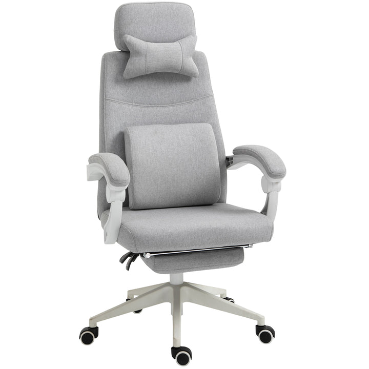 Vinsetto Home Office Chair w/ Manual Footrest Recliner Padded Modern Adjustable Swivel Seat w/ 2 Pillows Armrest Ergonomic Grey