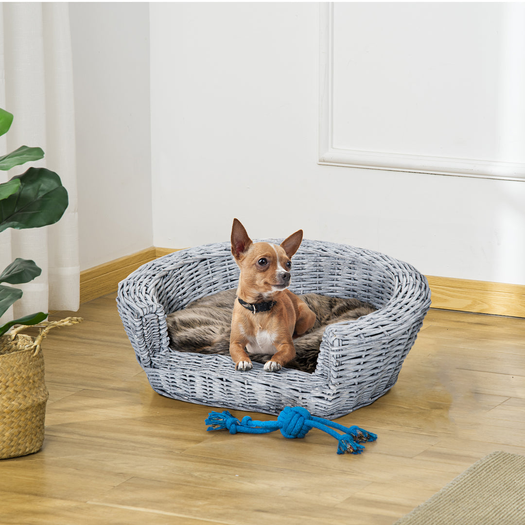 Pet Basket Sofa Bed, 57Lx46Wx17.5H cm, Willow Rattan-Grey