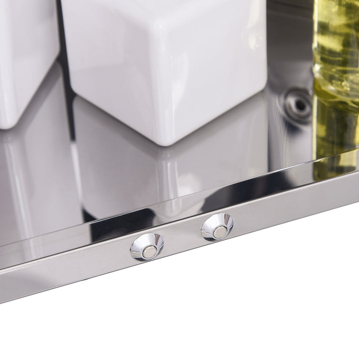 Corner Mirrored Bathroom Cabinet with 3 Shelves 2 Doors On-Wall Storage Unit Stainless Steel Frame
