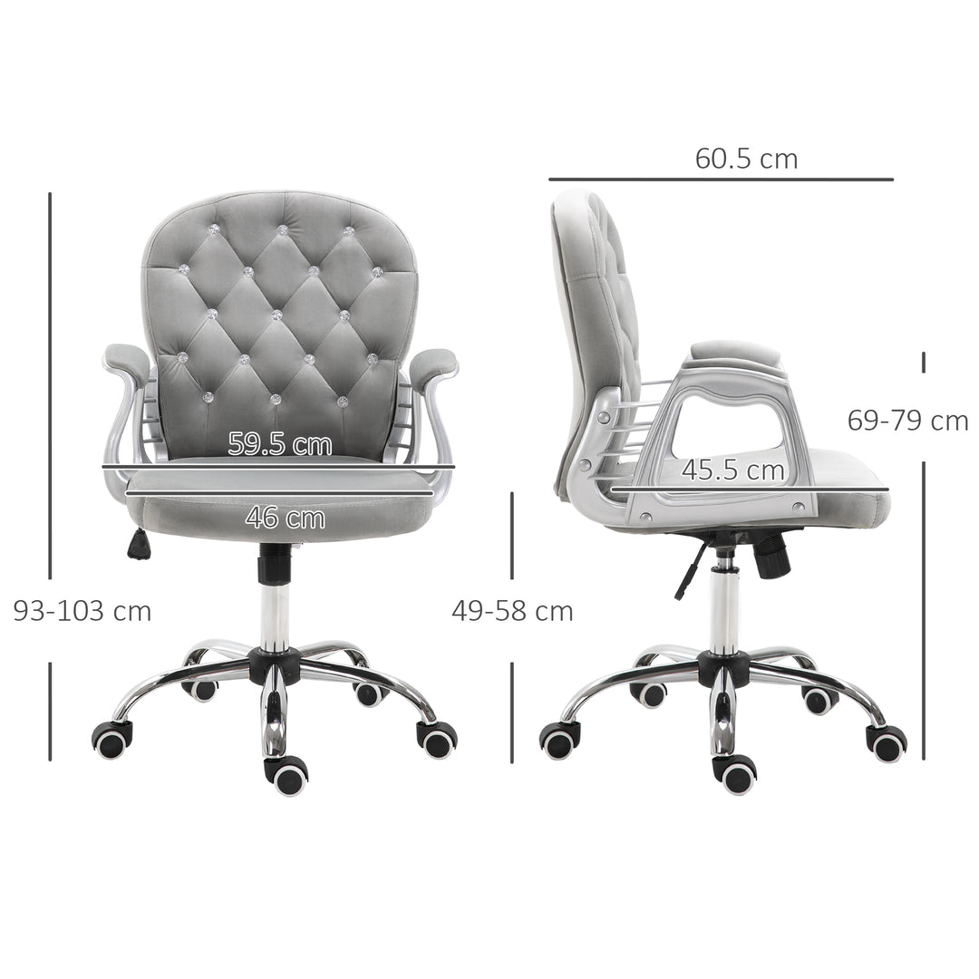 Vinsetto Office Chair Ergonomic 360° Swivel Diamond Tufted Home Work Velour Padded Base 5 Castor Wheels Grey