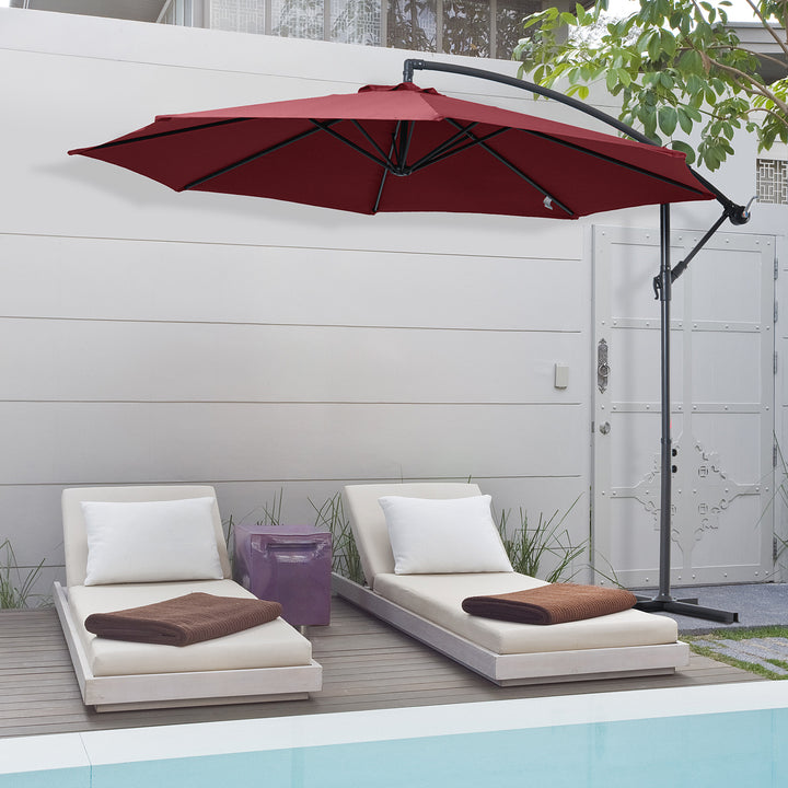 Cantilever Umbrella Parasol Patio Hanging Sun shade Wine Red 3M