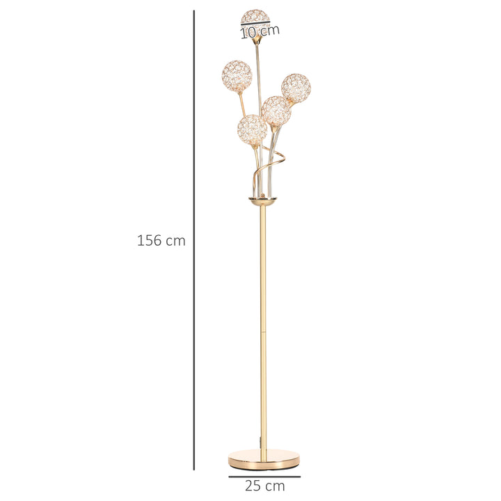 Crystal Floor Lamps for Living Room Bedroom with 5 Light, Modern Upright Standing Lamp, 34x25x156cm, Gold Tone